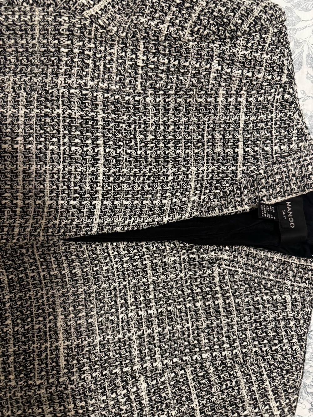 Mango Black and White Tweed Collarless Blazer - Picture 3 of 3